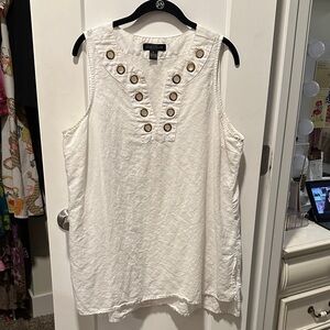 August Silk White Sleeveless Tunic with Button Accents